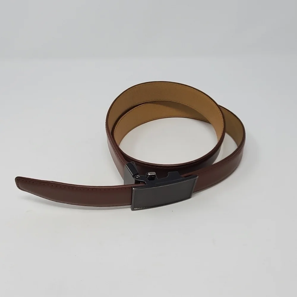 VERA PELLE COGNAC BROWN GENUINE LEATHER BELT ITALY GUNMETAL BUCKLE MEN 44 SLIDE
